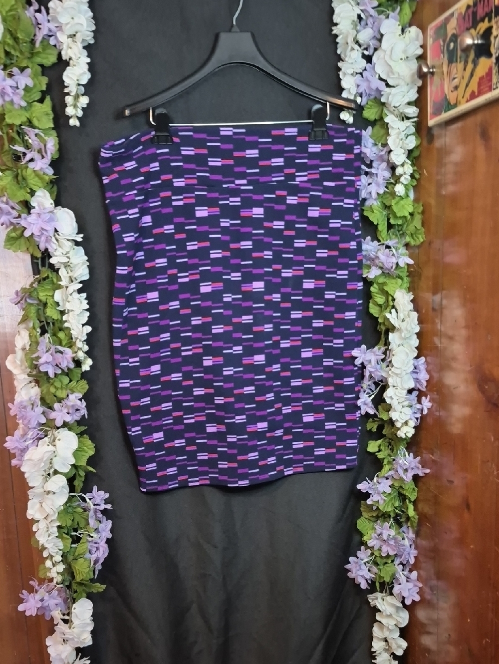 LuLaRoe Purple and Pink Patterned Pencil Skirt